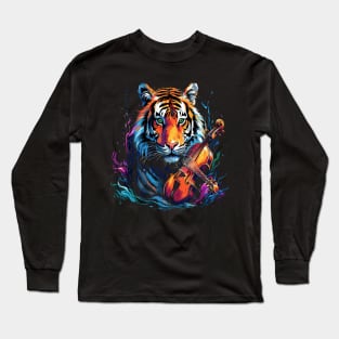 Siberian Tiger Playing Violin Long Sleeve T-Shirt